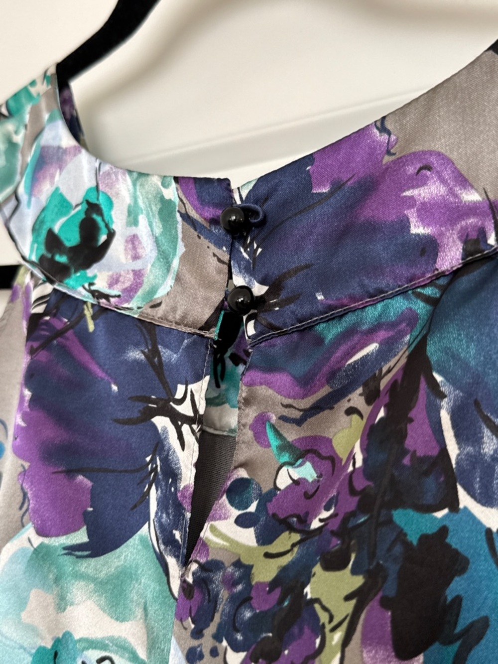 Denver Hayes Teal, Purple & Gray Floral Halter Mini Dress - Picture 3 of 3